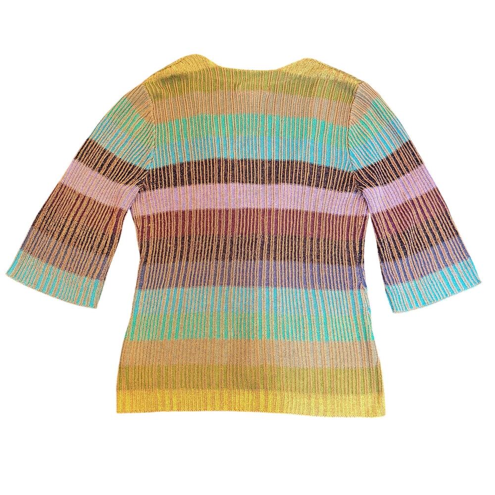 striped Knit Cardigan Single Button Earth Tone Sweater M Whimsygoth - Picture 5 of 9